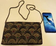 Vtg Jewel Beaded Evening Hand Bag MCM Style Snap Flap 5 x 8 Corded Strap