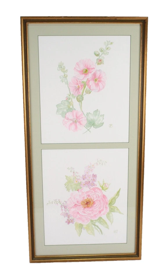 Pinturas de acuarela florales originales vintage enmarcadas y firmadas MTS Foto 2 de 4