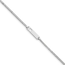 Real 14kt White Gold Cut-out Heart Curb Link ID Bracelet; 7 inch; Lobster Clasp