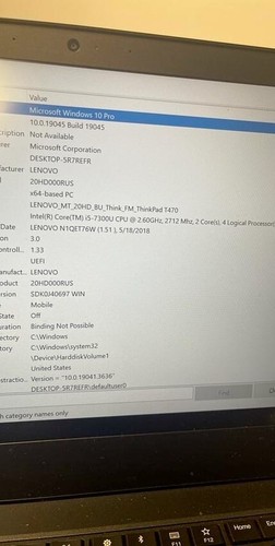 Lenovo ThinkPad T470 i5-7300U 2.6GHz 8 GB RAM 256 GB SSD Windows 10 Pro - Picture 2 of 2