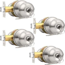 (4 Pack Keyed Alike Entry Door Knobs Combo Pack, Entrance Lockset in Brushed Nic