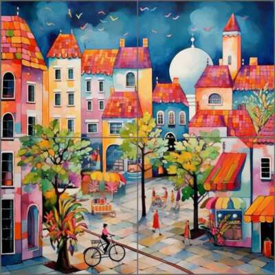 Village Tile Backsplash Lazar Studio Art Ceramic Mural OB-LAZ12-12