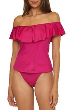 Trina Turk Women's Standard Ruffle Tankini, Off Shoulder, Beach Cover Ups,