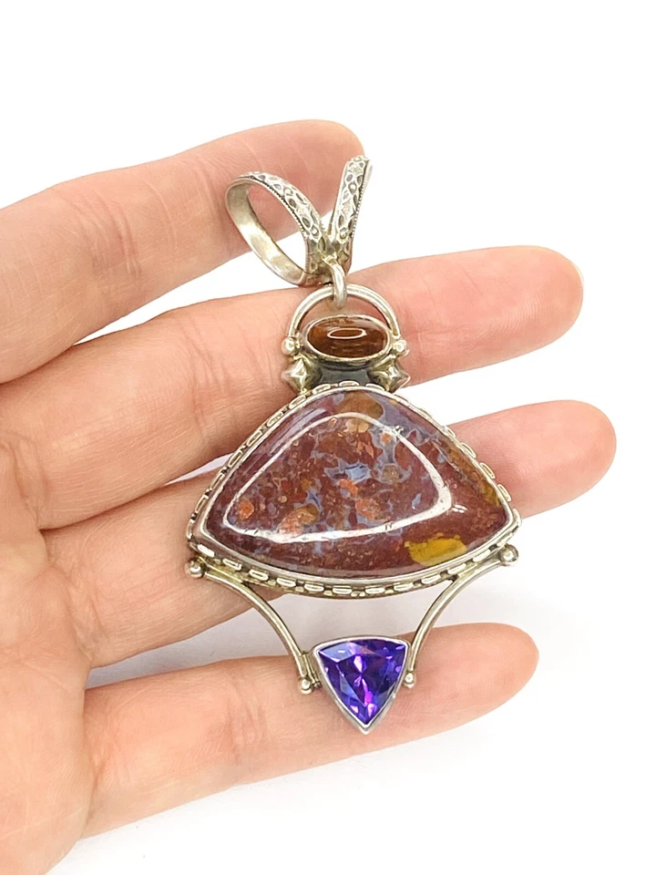 Colgante de amatista ágata ámbar esterlina REVE de Don & Elizabeth Buck de colección 25,5 g Foto 2 de 4