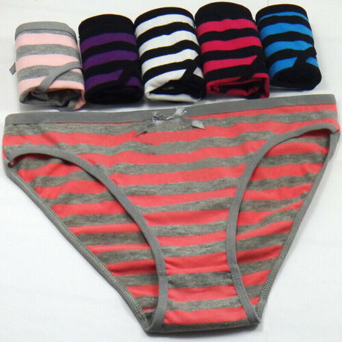 6 Pack Womens Cotton Underwear Striped Ladies Sexy Briefs Panties Knickers  - Picture 1 of 16