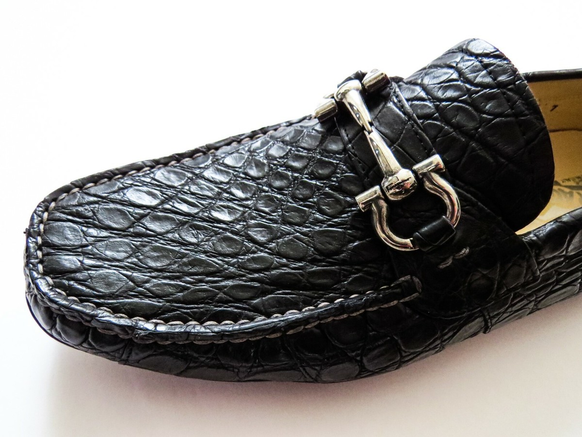 SALVATORE FERRAGAMO Black Crocodile Alligator Leather Shoes SALVATORE FERRAGAMO Black Crocodile Alligator Leather Shoes
