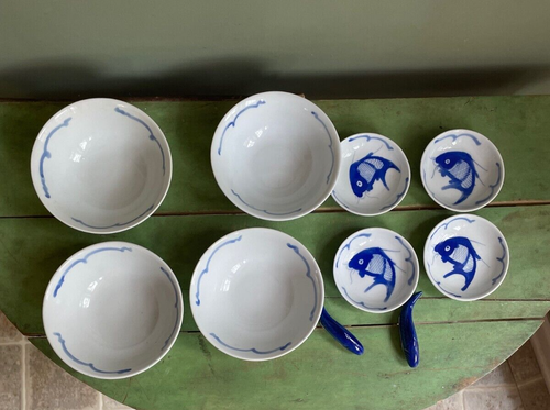 Set di 8 e 2 ciotole cinesi Koi Carp Rise and Dip in ceramica Koi Carp - Foto 4 di 10