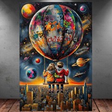 LEINWAND BILD ER XXL ABSTRAKT BANKSY BALLOON KIDS GRAFFITI BUNT WAND POSTER P477