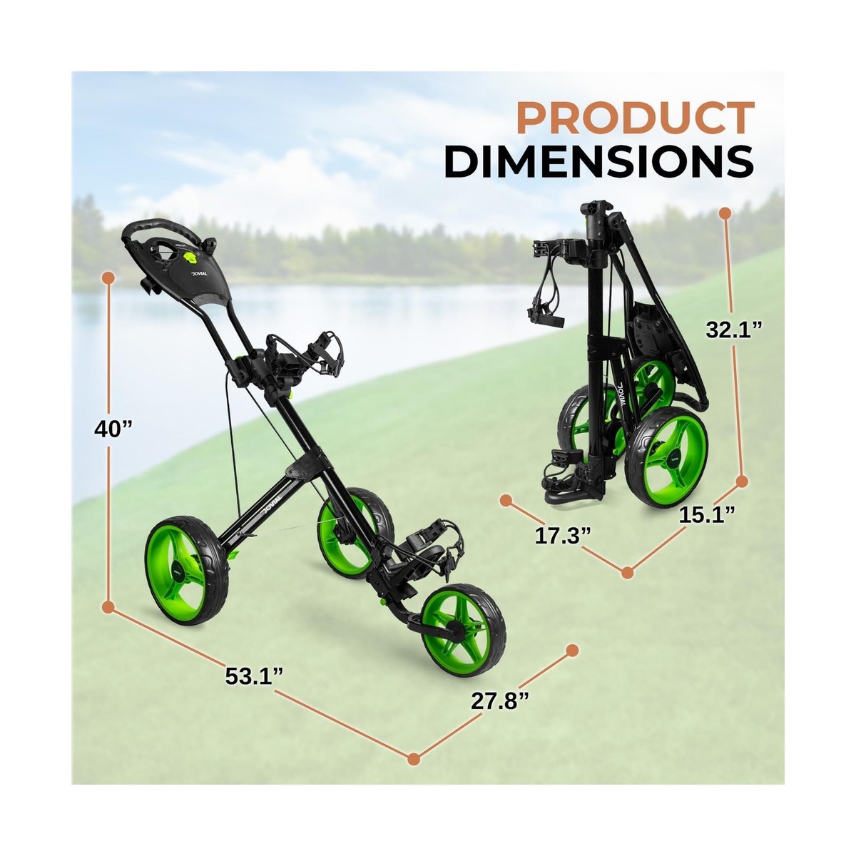 Jovial 3 Wheel Collapsible Junior Golf Cart, Upper and Lower