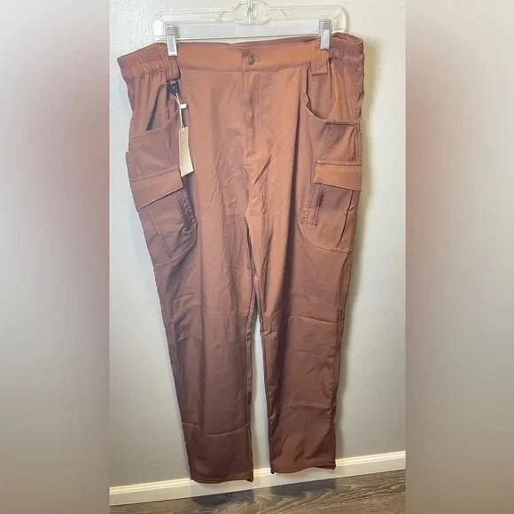 FlexCamo NEW Men's Tactical Waterproof Pants Brown Cargo Pockets Size 2XL