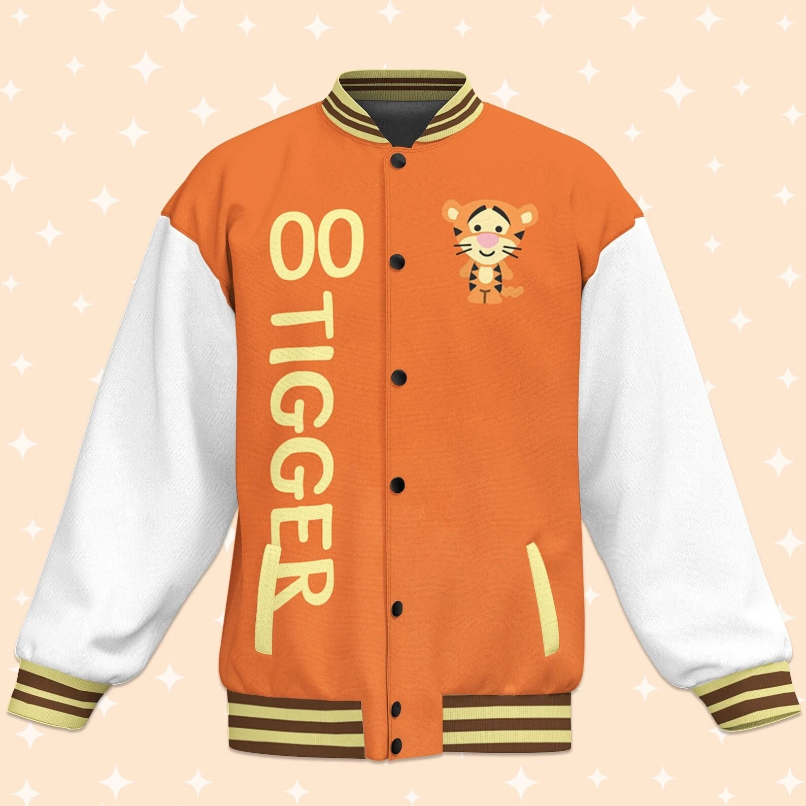 Custom Tigger Orange Baseball Jacket, Adult Varsity Jacket, Personalized Disney