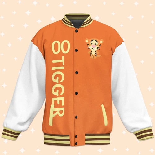 Custom Tigger Orange Baseball Jacket, Adult Varsity Jacket, Personalized Disney