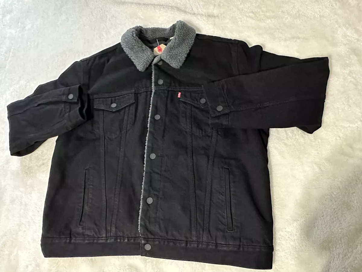Levi's Mens 16365 0054 Faded Black Warm Sherpa Jean Denim Trucker Jacket Size XL