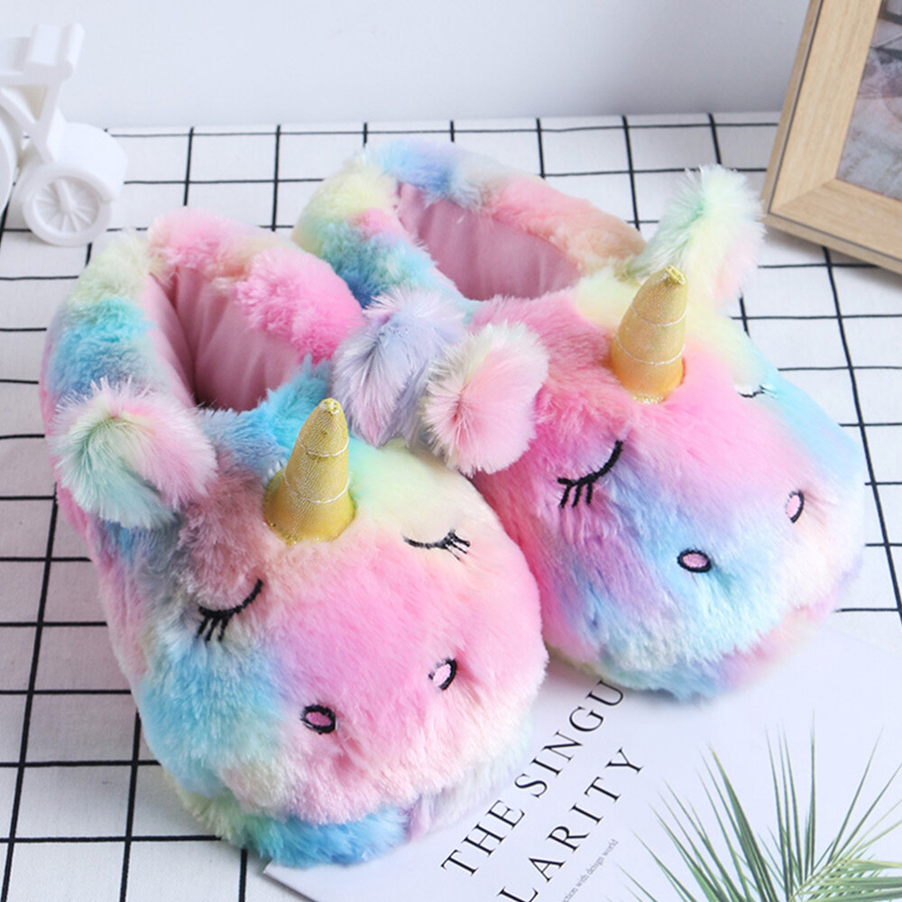APL 1 Paio Pantofole Colorate Peluche Forma Unicorno Coppia Pantofole Antiscivolo