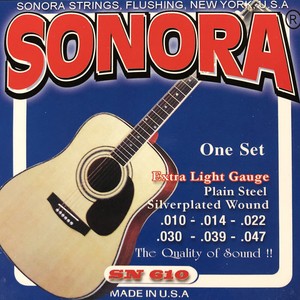Sonora SN610 Extra Luz 10-47 Plata Plateado Guitarra Acústica Cuerdas Hecho  en EE. UU. | eBay