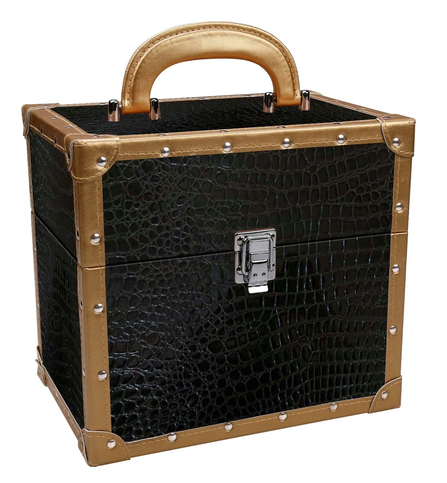 CAIXA DE JOIAS ORGANIZADOR COSMÉTICO CAMAFEU COURO PRETO BUGIGANGA TREM ESTOJO - Imagem 2 de 2