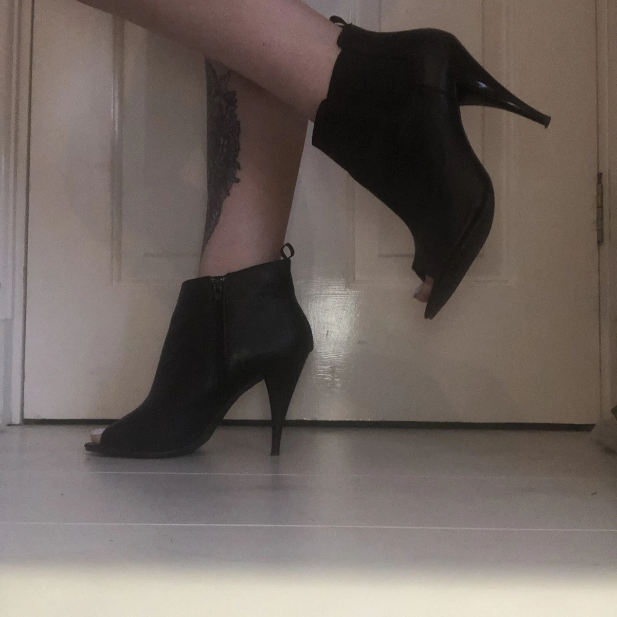 New Look Faux Leather Shiny Open Peep Toe Zip Boots 7 Sexy Goth Emo Punk Rock
