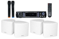 Rockville Hybrid Home Theater Karaoke Receiver Mics 4 3.5" White Cube Speakers