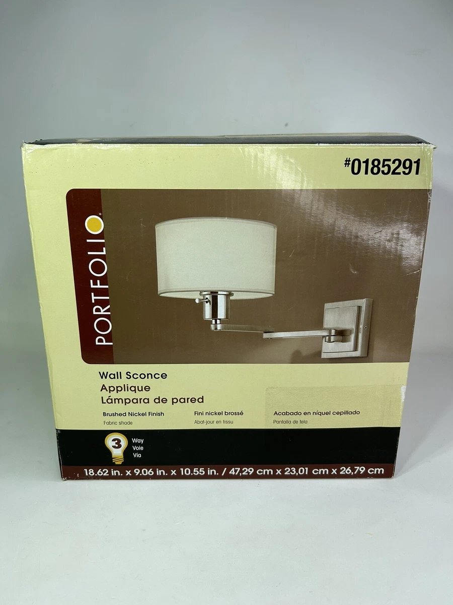 Portfolio Wall Sconce Brushed Nickle Finish Frosted Glass Shade 0185291 NEW