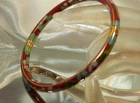 Deep Red Lovely Cloisonne Flowers Vintage 1970's Hinge Bangle Bracelet  696jn9