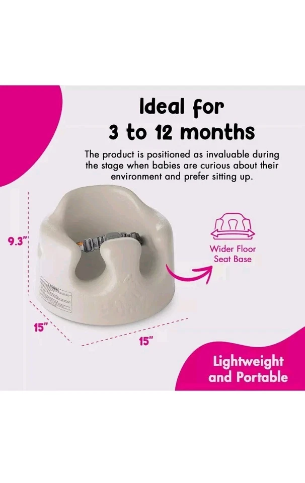 Asiento de piso para bebé Bumbo silla para sentarse con arnés de seguridad ajustable, color topo Foto 3 de 4
