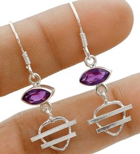 Natural Amethyst 925 Solid Genuine Sterling Silver Earrings 1 1/2