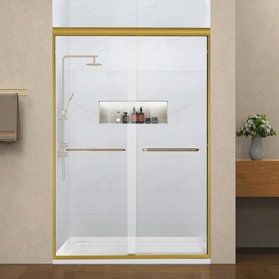 Gold 48''Wx72''H Shower Door With 1/4''Tempered Glass Durable Sliding Bathroom Door
