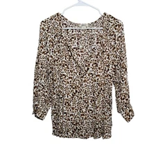Style & Co Blouse Women's Medium V-Neck Metallic 3/4 Sleeve Shirt Top Boho