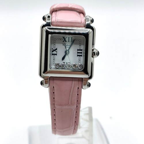 Chopard 27 18892-23 Happy Sport Square Pink Leather Watch 911135 22mm 2324705