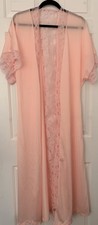VTG Nylon Lace Full Length Pink Semi Sheer Robe Womens 38/1x Lingerie Grannycore