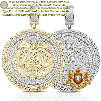 Genuine 2.50 Cwt. VVS/1 MOISSANITE Jungle King Lion Face Charm Pendant Medallion