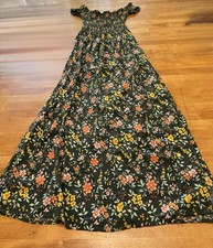 Lark & Grey Women’s Floral Boho Maxi Dress Smocked Off Shoulder Slit M