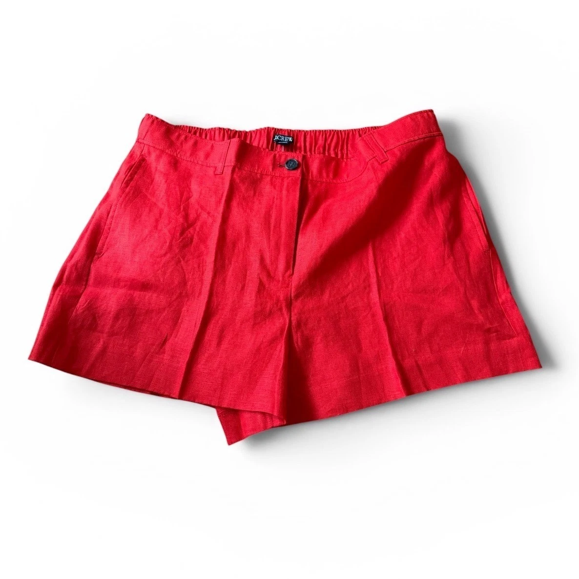 Striking NWT J.Crew Womens Red 100% Linen Elastic Back Shorts Natural Fiber sz L