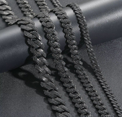 6CT Lab Created Diamond 10/13/15/20mm Black Necklace Bracelet Cuban Link Hip Hop