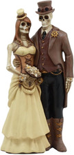 Love Never Dies Socialite Steampunk Skeleton Couple Wedding Sculpture Figurine