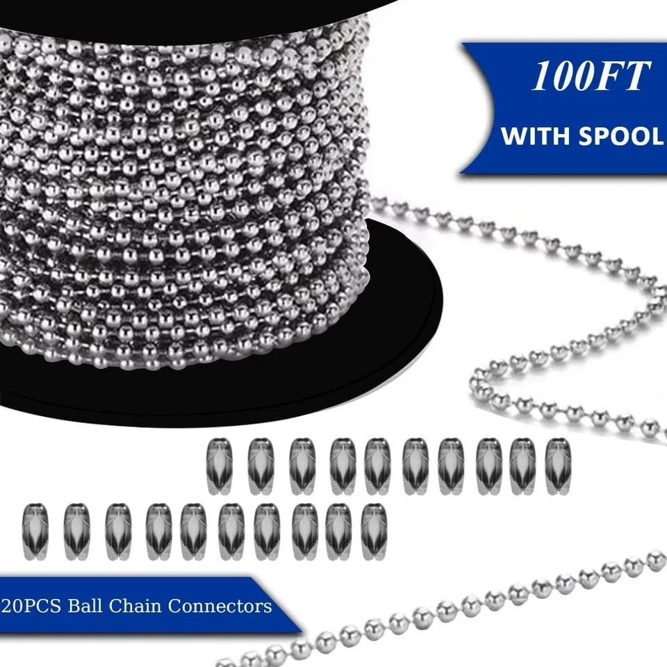 100ft Ball Bead Chain, 304 Stainless Steel, #10 Bead Chain for Roller Shades,... - Image 3 of 4