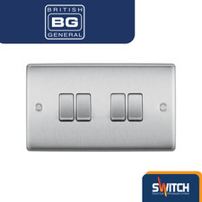 BG Nexus Metal Brushed Chrome 4 Gang 2 Way Light Switch – 20A 16AX (NBS44-01)