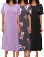 3 Pack Plus Size Womens Nightgowns Long Soft Sleep Dress Lounge Wear