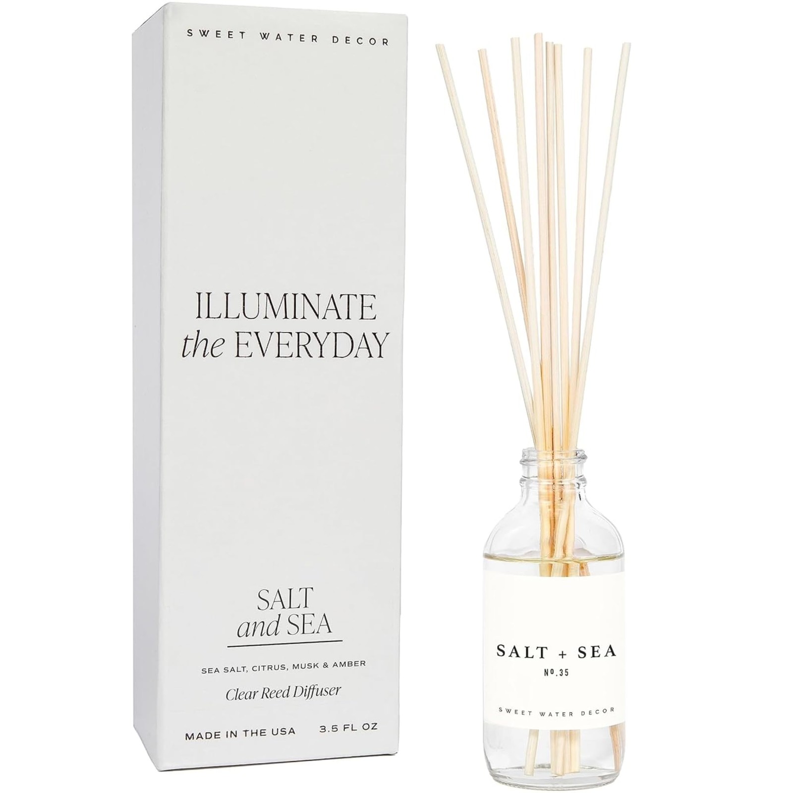 Salt & Sea Reed Diffuser Set - Citrus Musk Amber Scent for Fresh Coastal Vibes-image