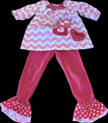 2pc Valentine sShirt/Pants Outfit - Sz 4 by Counting Daisie.  See Pics For Flaws