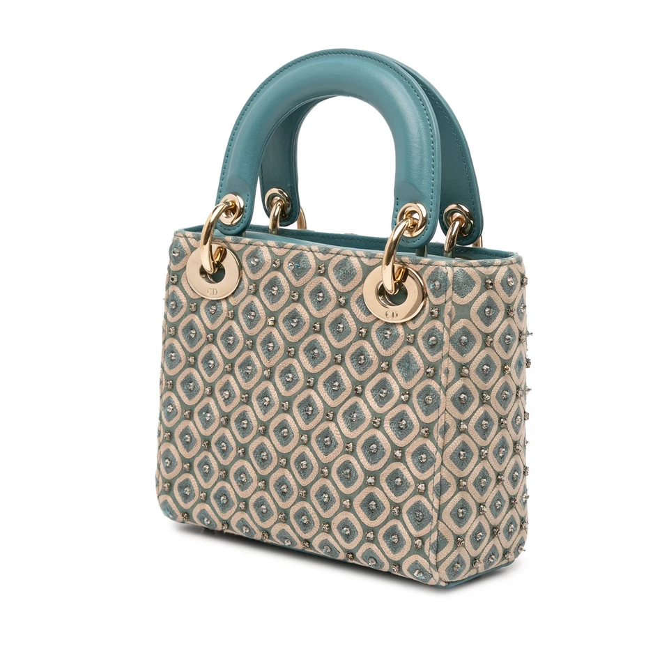 Authenticated Dior Mini Canvas Honeycomb Embroidery Crystal Lady Dior Brown - Image 2 of 4