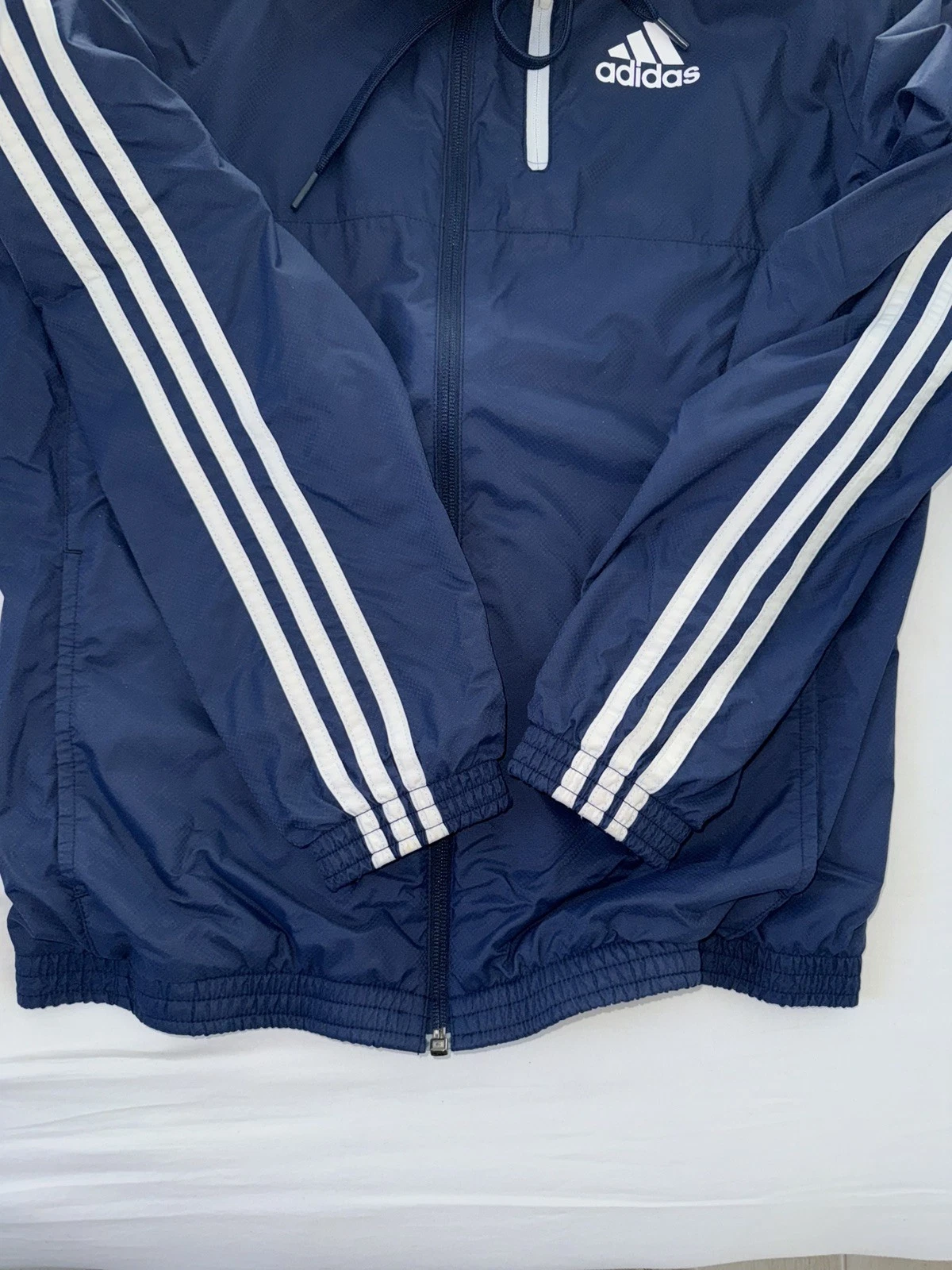 Adidas Men's Size S Blue Full Zip Hooded Jacket w/ 3-Stripes & Logo - product detail image 4