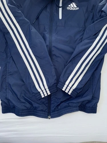 Adidas Men's Size S Blue Full Zip Hooded Jacket w/ 3-Stripes & Logo image 4