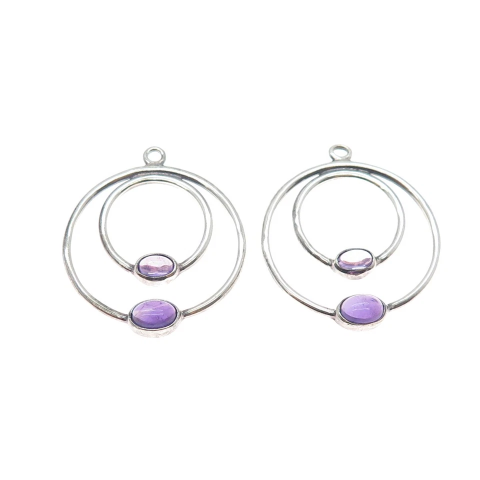 PANDORA 925 Sterling Silver Real Amethyst Double Circle Jacket Earrings - Image 4 of 4