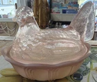 Vintage Pink Hen On Nest Marked Fenton