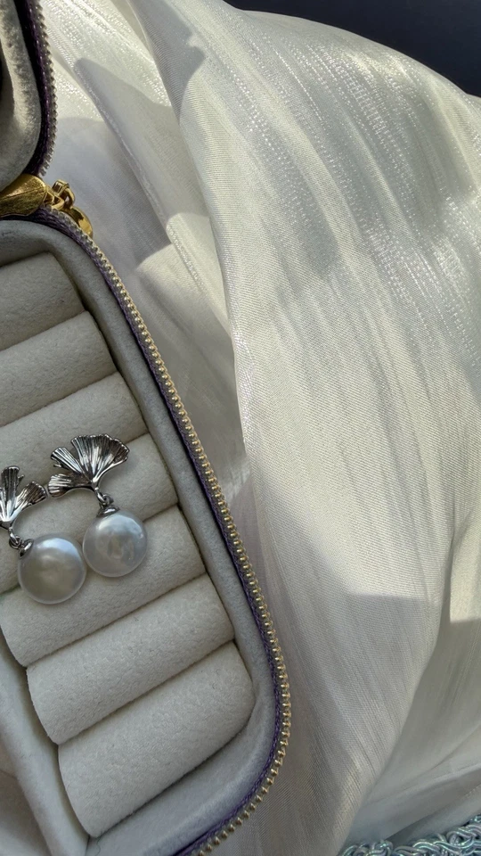 Ginko Leaf Sterling Silver Earrings With Natural Freshwater Baroque Pearls - Image 2 of 3