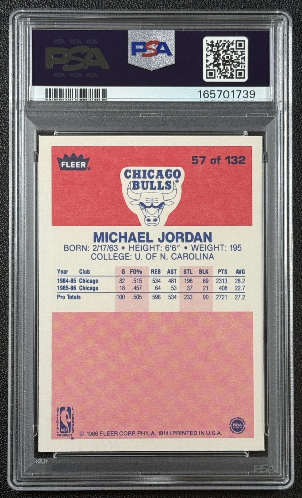 MICHAEL JORDAN PSA 5 1986-87 FLEER #57 ROOKIE CARD RC BULLS NEWLY GRADED! view 2