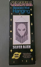 Vintage 90s Celestial Hand Made Beaded Wall Hanging Alien Black  Silver  NEW
