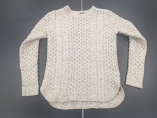 Lands' End Cable-Knit Pullover Sweater Fisherman Crew Neck Ivory Confetti S Core