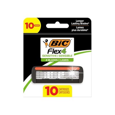 BIC Flex 4 Refillable Razors for Men, 10 Count (Pack of 1), Black/Green 
